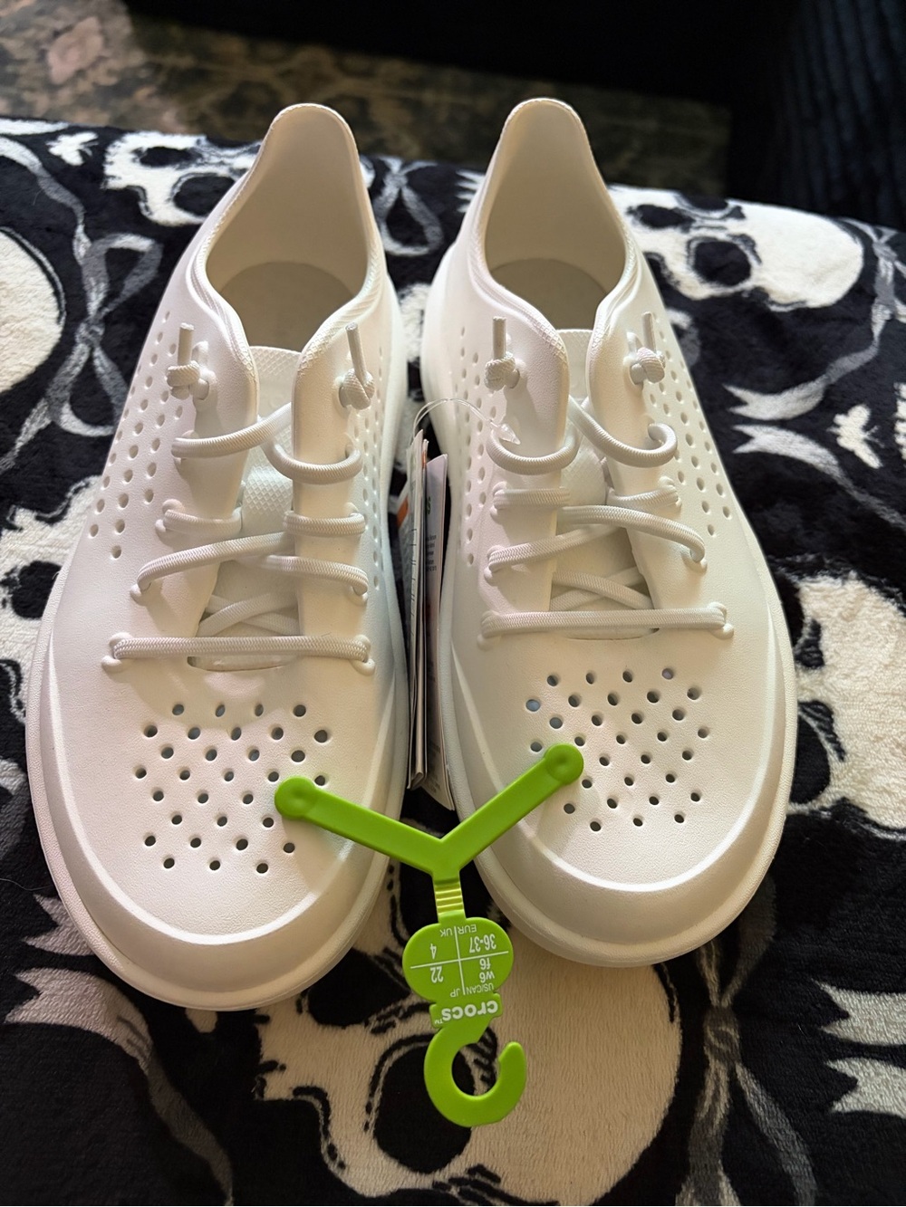CROCS White Womens' LiteRide Perforated Slip-On Sneakers with Elastic Laces